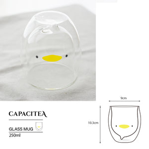 CAPACITEA Duckling Clear Mug, Heat Resistant Double Wall Insulated Mug, 250ml for Hot and Cold Drinks Juice Tea Cappuccino