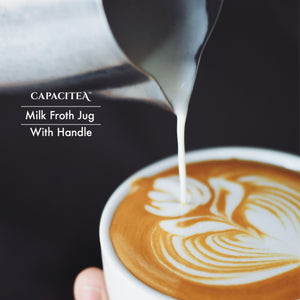 CAPACITEA Stainless Steel Milk Frothing Jug, 350ml 12fl.oz Milk Pitcher Handheld with Measurement for Making Latte Cappuccino at Home