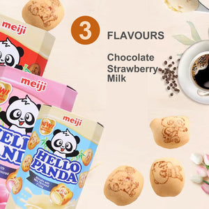 Meiji Hello Panda Biscuits With Cream Fillings Assortment Of 3 Flavours (Chocolate, Strawberry, Milk) 260g