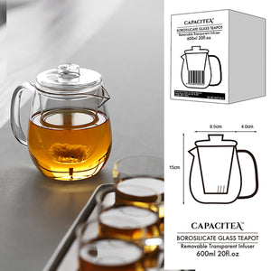 CAPACITEA Clear Glass Teapot with Removable Transparent Infuser for Flowering Tea, Loose Leaf Tea, Hot/Iced Beverage